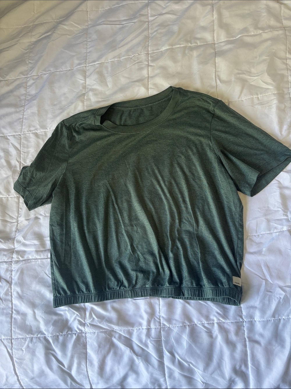 Vuori | Simple Crewneck Crop Tee in a soft pine green